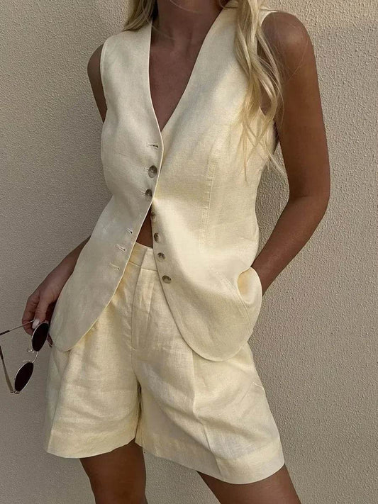 Orinchic Women's Casual Cotton Linen Vest Shorts Set for Summer - Buy Center