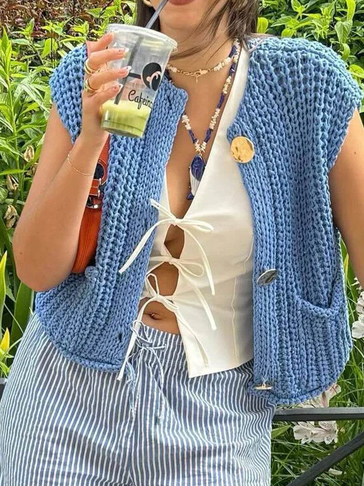 Chic 2025 Solid Knitted Sweater Vest for Women - Casual Fashion - Buy Center