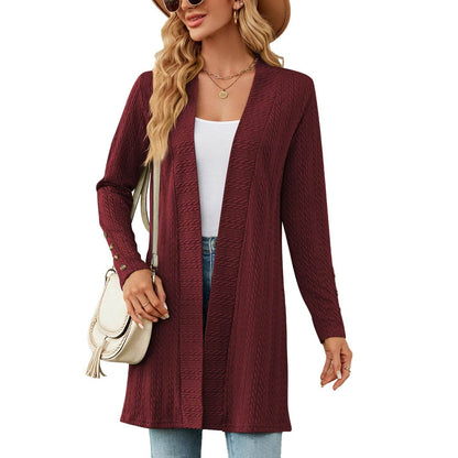 MsChuh Solid Color Long Sleeve Cardigan - Trendy Korean Knitwear - Buy Center