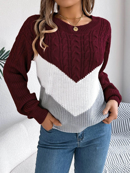 LUSMAY Women's Casual Color Block Pullover Sweater - Autumn/Winter - Buy Center