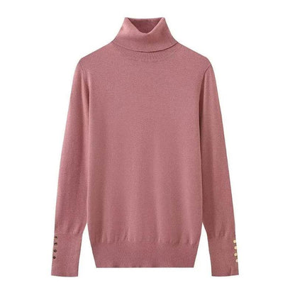 Women's Cropped Turtleneck Sweater with Buttons - Casual Knit Pullover - Buy Center