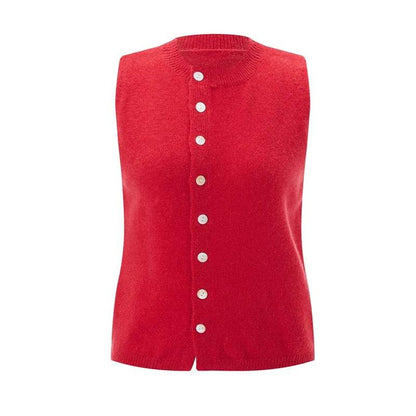 Maemukilabe Women's Elegant Crop Sweater Vest - Buttoned Cardigan - Buy Center