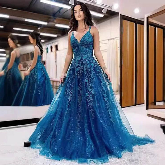 GUXQD Customized A-Line Spaghetti Strap Evening Dress - Tulle Appliques - Buy Center