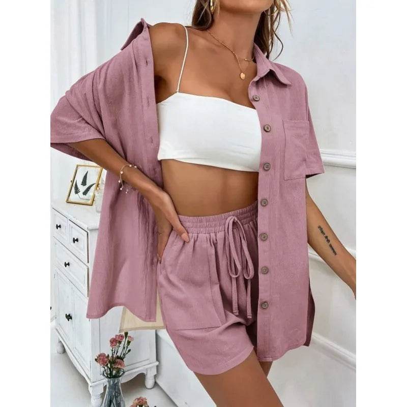 LCSKERA Black Short Sleeve Shirt & Shorts Set - Casual Summer Outfit - Buy Center