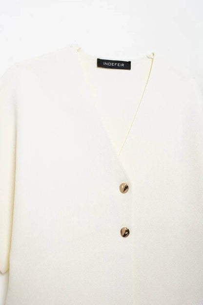 Jadoutin Women’s Casual White Knitted Vest - V-Neck, Button Closure - Buy Center