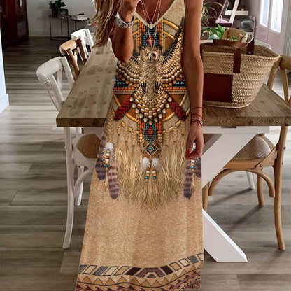 Summer Sleeveless Beach Dress - Geometric Print, Loose Fit for Women - Buy Center