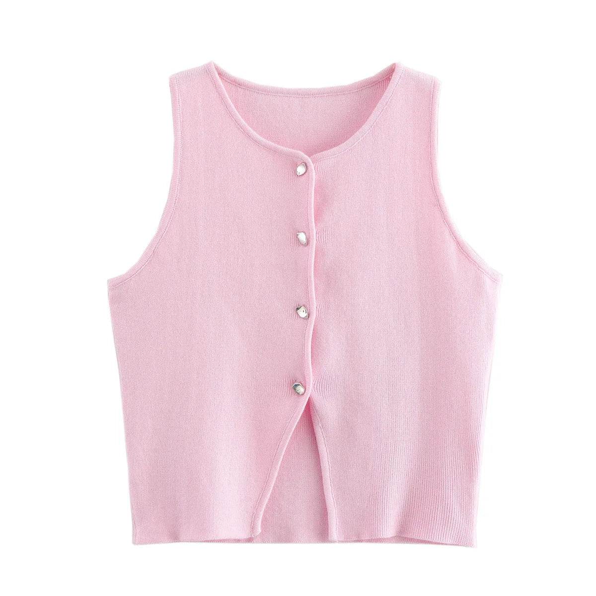 MsChuh Women’s Knitted Vest - Slim Cropped O-Neck for Summer 2024 - Buy Center