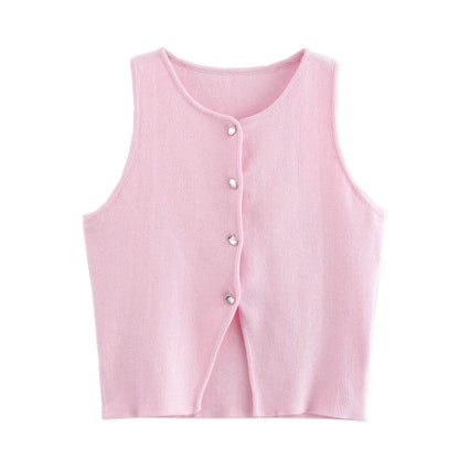 MsChuh Women’s Knitted Vest - Slim Cropped O-Neck for Summer 2024 - Buy Center