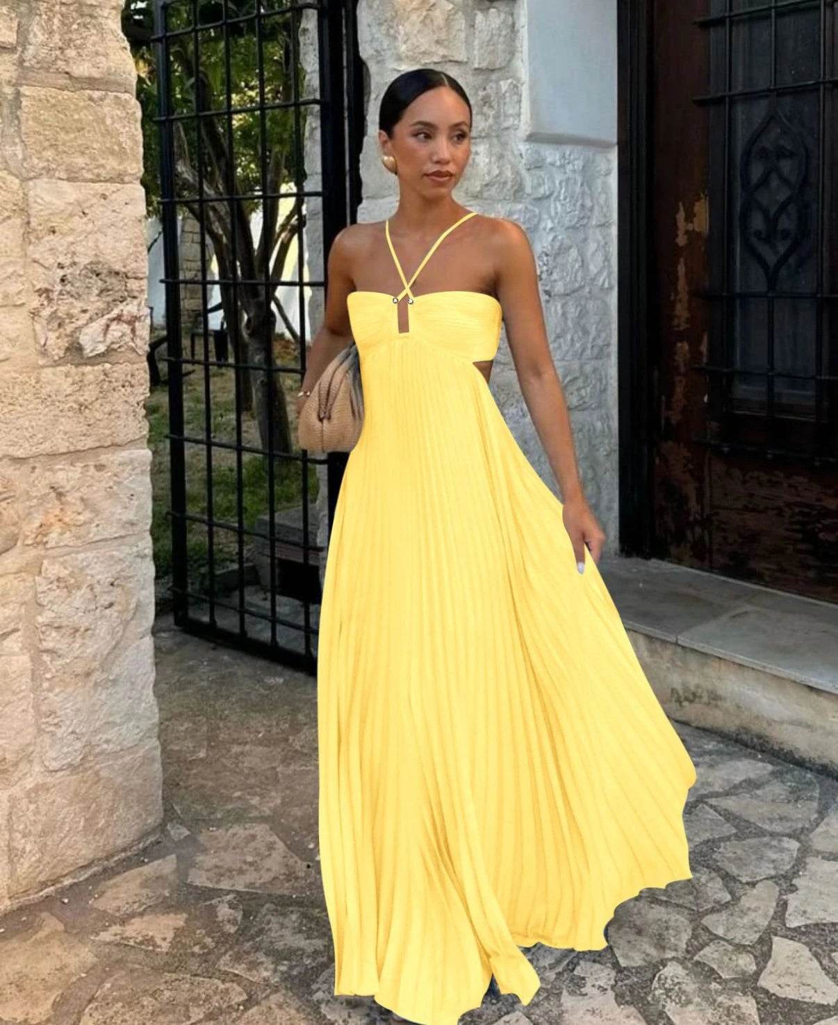 Women's Elegant Summer Camisole Dress - Backless Pleated Design - Buy Center