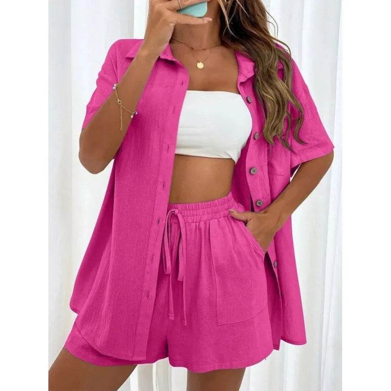 LCSKERA Black Short Sleeve Shirt & Shorts Set - Casual Summer Outfit - Buy Center