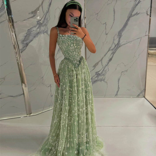 Elegant Sage Green Evening Dress - Sharon Said Spaghetti Straps - Buy Center