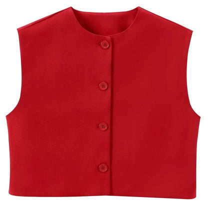 TRAFCN Women's Black O-Neck Sleeveless Vest - Casual Office Style - Buy Center