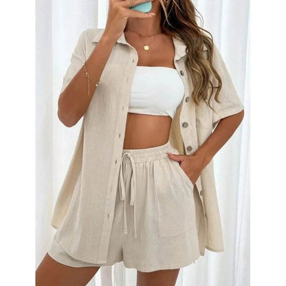 LCSKERA Black Short Sleeve Shirt & Shorts Set - Casual Summer Outfit - Buy Center