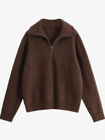 Casual Women's Turtleneck Sweater - Zipper Design, Loose Fit - Buy Center