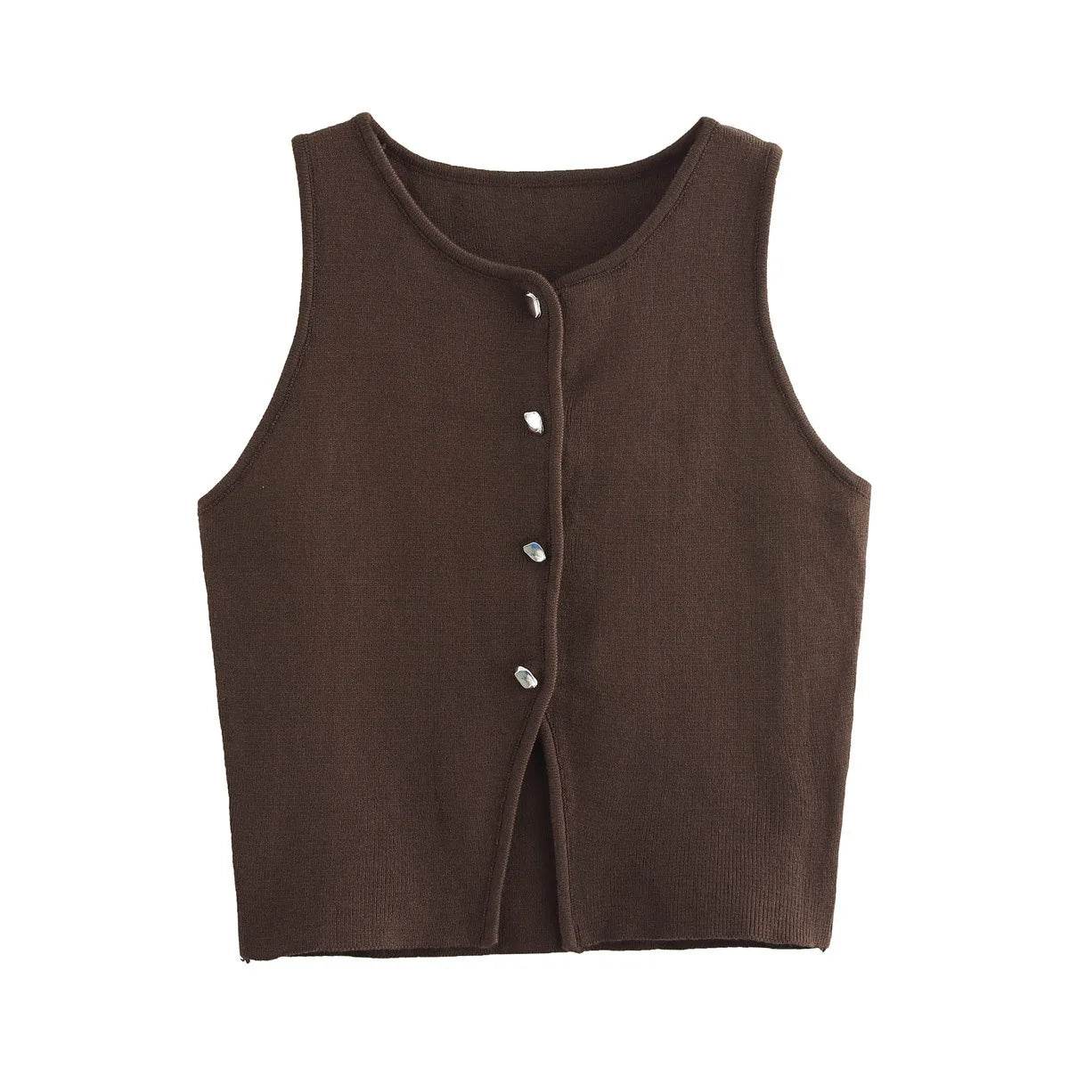 MsChuh Women’s Knitted Vest - Slim Cropped O-Neck for Summer 2024 - Buy Center