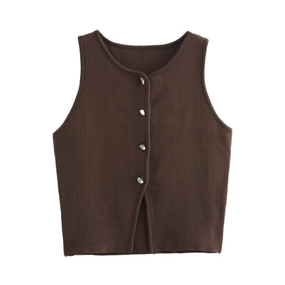 MsChuh Women’s Knitted Vest - Slim Cropped O-Neck for Summer 2024 - Buy Center