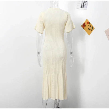 Elegant Knit Dress for Women - Spring Fashion, O-Neck, Short Sleeve - Buy Center