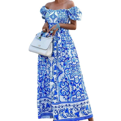 BAMBOOBOY Summer Print Maxi Dress - Elegant Off Shoulder Style - Buy Center