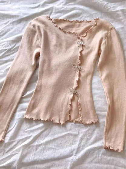 2024 Solid Lettuce Trim Pullover Sweater - Y2K Casual Style - Buy Center