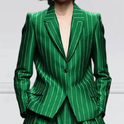 Beautyblue Women's Vintage Blazer Set - Striped Trousers & Long Sleeves - Buy Center