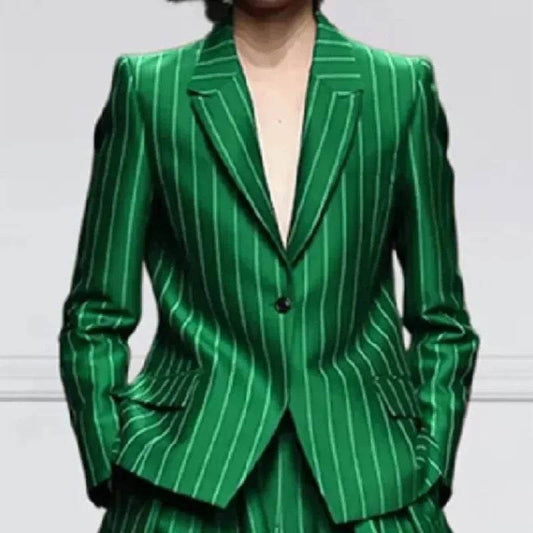 Beautyblue Women's Vintage Blazer Set - Striped Trousers & Long Sleeves - Buy Center