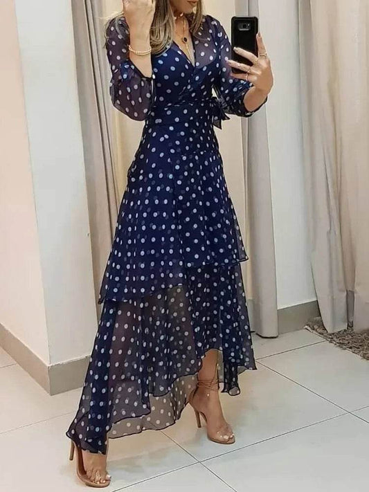 Headtotoe Polkadot Ruffles Maxi Dress - V-Neck, Ankle Length - Buy Center