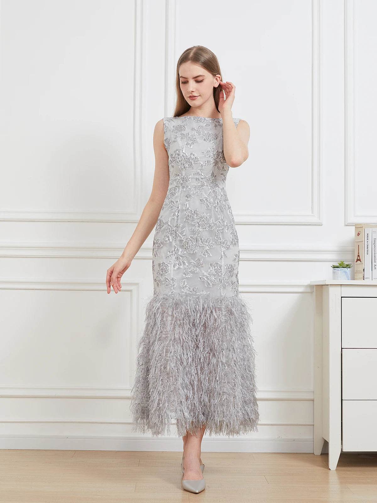 DEVCHATA Floral Organza Fishtail Maxi Dress - Sleeveless Evening Gown - Buy Center