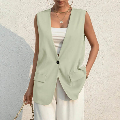 Vintage V-neck Suit Vest for Women - Casual Thin Blazer Jacket - Buy Center