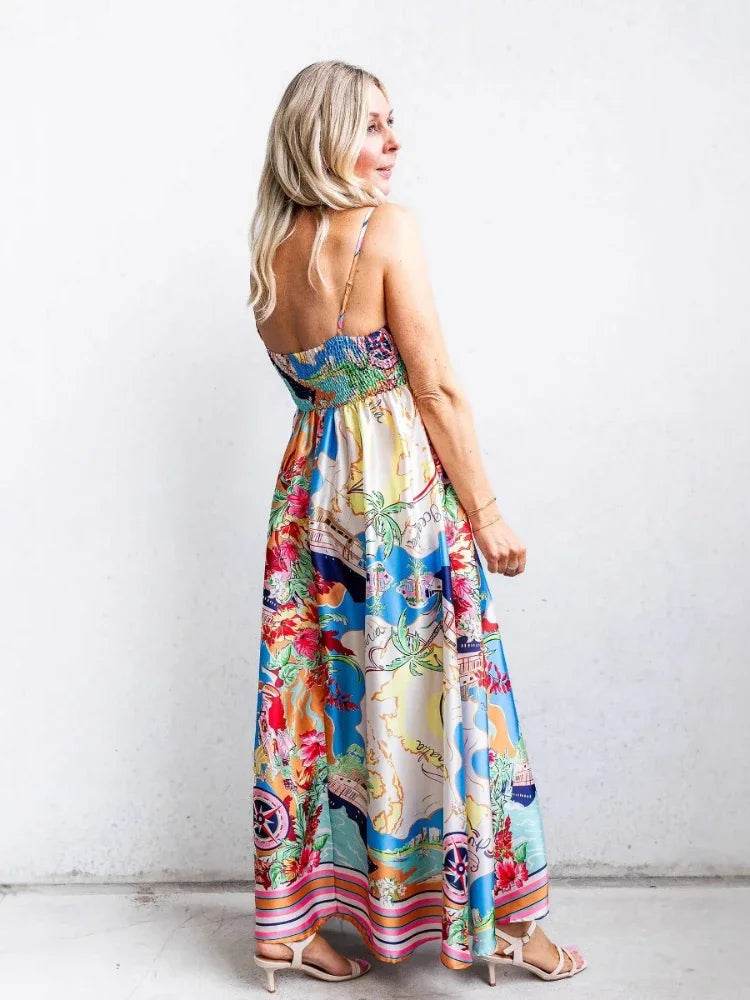 GPBD Women's Elegant A-line Vacation Dress - Printed High Waist Style - Buy Center