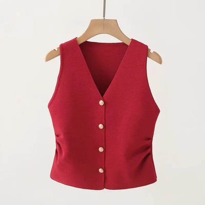 Fictitni Women's Gold Button Front Vest - Chic Spring Summer Style - Buy Center