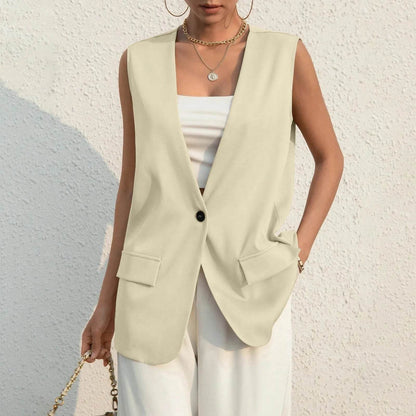 Vintage V-neck Suit Vest for Women - Casual Thin Blazer Jacket - Buy Center