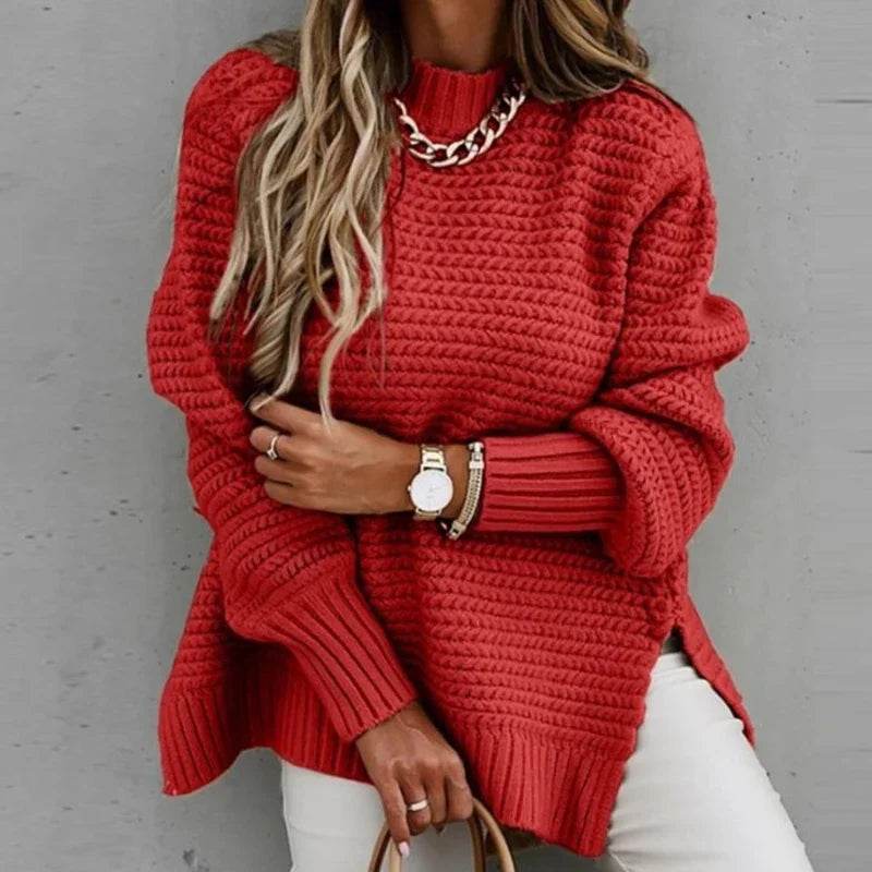Women's Thick Turtleneck Pullover - Side Split, Cold Resistance Sweater - Buy Center