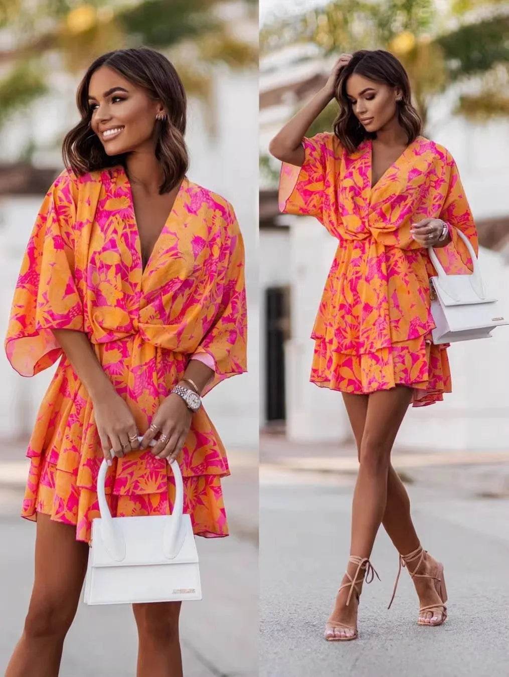 Elegant Summer Mini Dress - Women's Bohemian Beach Vacation Style - Buy Center