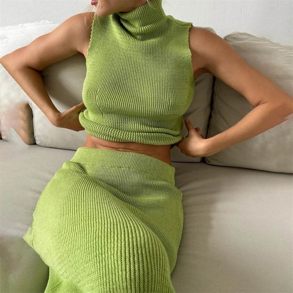 Zekye 2024 Women's Turtleneck Knitted One-Piece Sleeveless Set - Buy Center