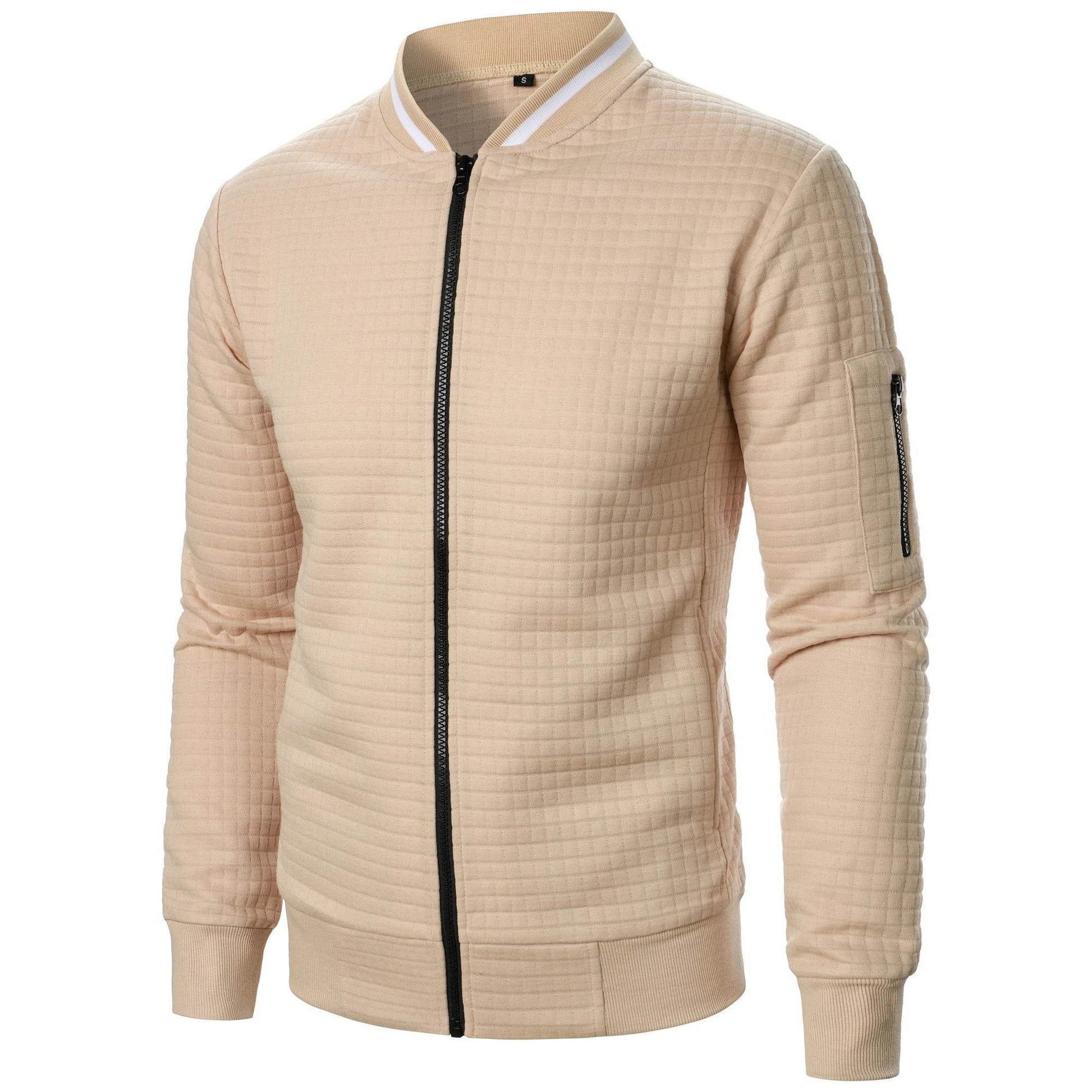 Men's Zipper Stand Collar Hoodie - Casual Plaid Cardigan Coat - Buy Center