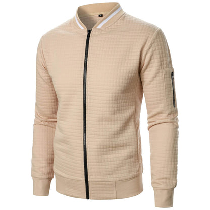 Men's Zipper Stand Collar Hoodie - Casual Plaid Cardigan Coat - Buy Center