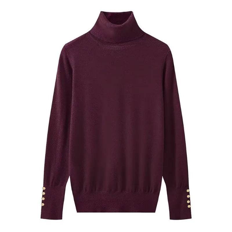 Women's Cropped Turtleneck Sweater with Buttons - Casual Knit Pullover - Buy Center
