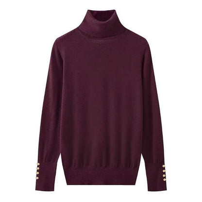 Women's Cropped Turtleneck Sweater with Buttons - Casual Knit Pullover - Buy Center