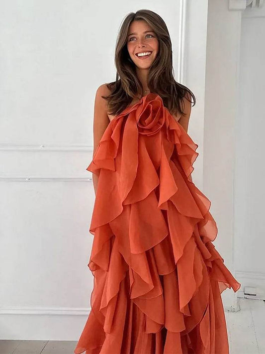 LLYGE Women’s Maxi Dress - Beach Layer Ruffles, Backless Sleeveless Style - Buy Center
