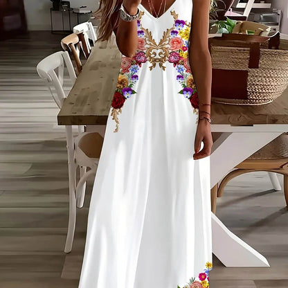 Summer Sleeveless Beach Dress - Geometric Print, Loose Fit for Women - Buy Center