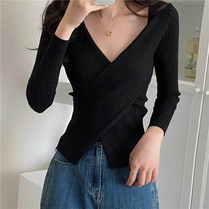 XIBUSANA Women’s V-Neck Knitwear - Casual Long Sleeve Pullover - Buy Center