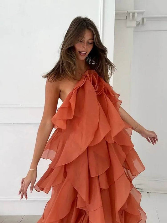 LLYGE Women’s Maxi Dress - Beach Layer Ruffles, Backless Sleeveless Style - Buy Center