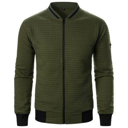 Men's Zipper Stand Collar Hoodie - Casual Plaid Cardigan Coat - Buy Center