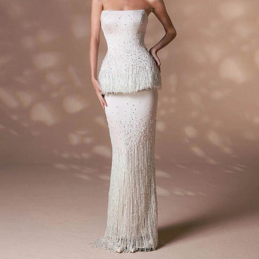 SWEMILE Luxury Crystal Tassel Evening Dress - Strapless Formal Style - Buy Center