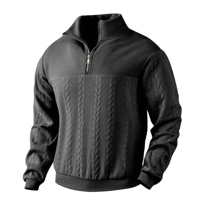 Men's Casual Knitted Stand Collar Sweater - Zippered Hoodie Style - Buy Center