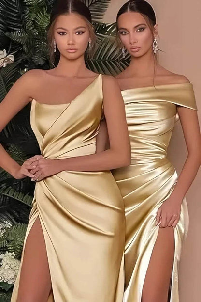 Stunning Off The Shoulder Satin Mermaid Prom Dress - High Split Design - Buy Center