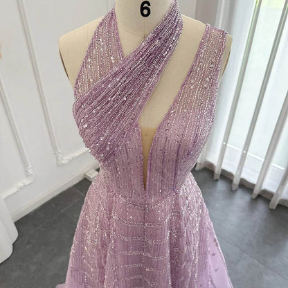 Sharon Said Luxury Lilac Beaded Evening Dress - Formal Prom Gown - Buy Center