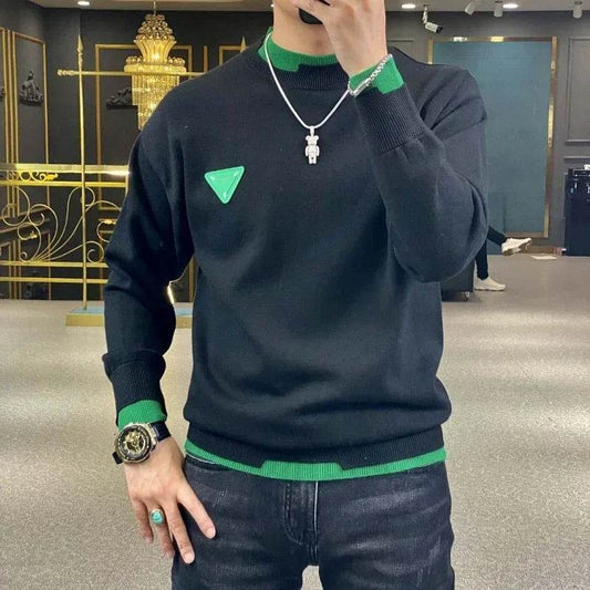 Autumn/Winter Casual Men's Sweater Long Sleeve Pullovers Fashion Contrast Crew Neck Sweatshirt Streetwear Men Clothing M-4XL - Buy Center