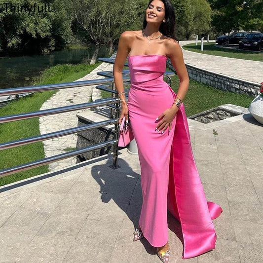 Thinyfull Strapless Mermaid Evening Dress - Custom Satin Gown - Buy Center