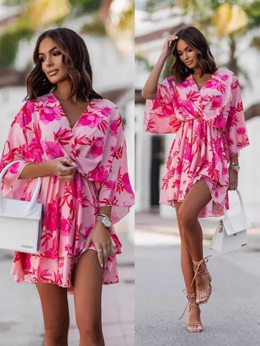 Elegant Summer Mini Dress - Women's Bohemian Beach Vacation Style - Buy Center